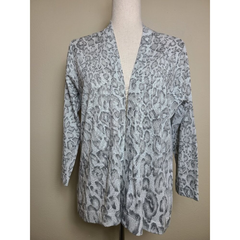 Chicos Womens 3/4 Sleeves Cardigan Animal Print Silver Size 2X A315